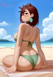 1girls 2d ai_generated ass ayase_momo barefeet big_ass big_breasts bikini breasts dandadan earrings erophoenix feet female female_focus full_body looking_at_viewer looking_back nude pale_skinned_female patreon_username smile soles solo solo_female sweat swimsuit thick thick_thighs toes uncensored