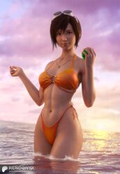 1girls 3d 3d_(artwork) beach bikini bikini_bottom bikini_top black_hair brown_eyes brown_eyes_female clothed clothed_female female female_focus female_only final_fantasy final_fantasy_vii final_fantasy_vii_remake happy happy_female light-skinned_female light_skin looking_at_viewer ocean petite petite_body petite_female rendonyx short_hair short_hair_female shorts smile smiling smiling_at_viewer solo solo_female solo_focus splash splashing yuffie_kisaragi