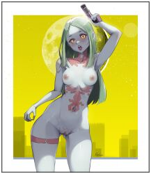 aelion_draws completely_nude completely_nude_female cyberpunk:_edgerunners cyberpunk_2077 gun looking_at_viewer nude nude_female pistol rebecca_(edgerunners)