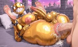 ai_generated anal cum cum_in_ass feet futanari futasoles gold_chain_chomp mario_(series) nintendo
