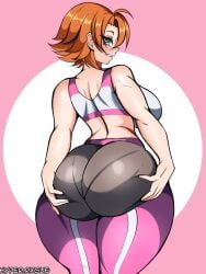 1girls ass ass_grab ass_support big_ass big_breasts bottom_heavy breasts bubble_butt clothing crop_top dat_ass fat_ass female female_only gluteal_fold grabbing_own_ass hands_on_ass hands_on_own_ass huge_ass hyperrxgue large_ass looking_at_viewer looking_back nora_valkyrie orange_hair pants pantylines rwby solo thick_ass thick_thighs thunder_thighs wide_hips yoga_pants