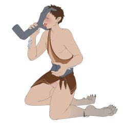 anthro avian avian_feet blush bottomwear bulge claws clothed clothing clothing_lift duo erection erection_under_clothing feathers feet foot_fetish foot_lick foot_on_face foot_play genitals green_eyes half_naked head_grab human humanoid hybrid kneeling licking loincloth loincloth_lift macdaracc male male/male mammal narusewolf nintendo penis rito scuted_legs scutes sequence tenting the_legend_of_zelda toe_claws tongue transformation transformation_through_sex tribal tribal_clothing