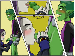 beast_boy couple dc dc_comics fellatio female green_skin grey_skin oral perrot rachel_roth raven_(dc) straight straight_hair teen_titans