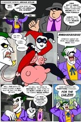 batman:_the_animated_series batman_(series) breast_udders comic cow_ears cow_girl cow_horns cow_tail dc dc_comics dcau dialogue female harley_quinn harley_quinn_(classic) joker male p.chronos speech_bubble the_joker torn_bodysuit torn_clothing transformation udders