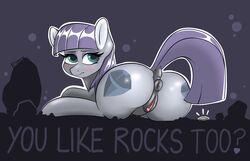 2014 anus ass blush boulder_(mlp) cutie_mark earth_pony english_text equine female female_only feral friendship_is_magic fur gigapon grey_fur hair horse mammal maud_pie_(mlp) my_little_pony pet_rock pony purple_hair pussy raised_tail rock solo text