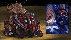 1boy armor human machine male male/ambiguous open_mouth starcraft terran thor ultralisk what zerg