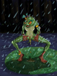 1girls anklet armband blizzard_entertainment bracelet female female_only green_skin jewelry leg_hold mrak murloc murloc_female open_mouth open_pussy orange_eyes rain red_skin sharp_teeth shiny_skin slime slit_pupils spreading_legs warcraft water wet_skin world_of_warcraft