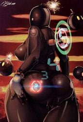 2014 anthro anthrofied ass big_ass big_breasts black_nipples black_skin bob-omb bomb bracelet breasts female fuse jewelry mario_(series) nails nintendo nipples pussy quickdraw standing thick_thighs thighs