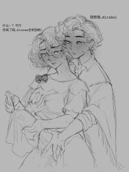 1boy 1girls artist_name blush breast_grab camilo_madrigal character_name chinese_text copyright_name cousins disney encanto fingering fingering_from_behind fingering_through_clothes glasses incest mirabel_madrigal monochrome rough_sketch sketch straight wolongcanghu