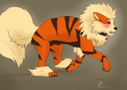 animal_genitalia arcanine blush feral genitals level000_(commissioner) male nintendo pokemon pokemon_(species) pokemon_only rach_verity running sheath simple_background solo video_games