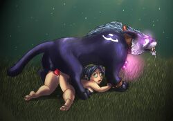 all_fours anus bent_over black_hair collar druid druid_feral duo earrings feline female female_on_feral feral feral_druid gnome green_eyes looking_back male mrmayhemm nude on_grass outdoors penis pussy sex size_difference story_at_source vaginal_penetration world_of_warcraft zoophilia