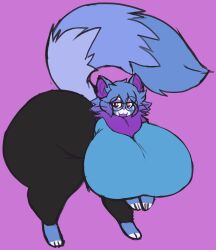 anthro ass big_breasts black_pants blue_hair blue_shirt breasts creature curvy_body curvy_female curvy_figure curvy_hips cute fat_ass furry huge_ass huge_butt long_tail open_mouth round_glasses teasing thick_thighs tight_clothing unknown_artist wide_hips