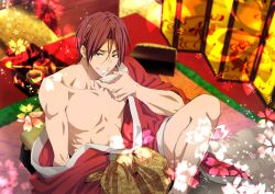 asian_clothing free! male male_only muscular partially_clothed rin_matsuoka smile solo toned_body unknown_artist