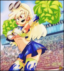 ass bimbo bra breasts cheerleader cheerleader_uniform clothing female female_focus leni_loud navel pom_poms ruhisuart the_loud_house thick_thighs underboob wide_hips