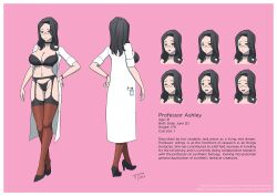 1girls big_breasts black_hair bra character_profile character_sheet cleavage dress female female_only garter_belt garter_straps human human_only lab_coat labcoat leggings light_skin lipstick mature mature_female original_character professor_ashley_(ttp) scientist the_tentacle_professor tight_clothing tight_fit