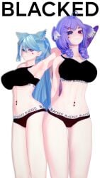 2girls 3d abused_paragon_(artist) big_breasts blacked blacked_clothing blue_hair breasts busty commission crop_top dragon_girl dragon_tail elira_pendora female_only fit_female head_wings heterochromia koikatsu kurosanji midriff nijisanji nijisanji_en ponytail purple_hair queen_of_spades selen_tatsuki sisters virtual_youtuber voluptuous voluptuous_female white_background