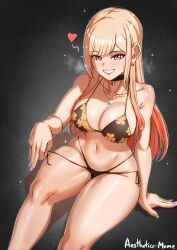 1girls 2022 aestheticc-meme artist_signature bikini black_bikini blonde_hair breasts dark_background female female_only flower_pattern grin gyaru hi_res hips huge_breasts kitagawa_marin long_hair png red_eyes simple_background slim_waist smile solo sono_bisque_doll_wa_koi_wo_suru teasing teasing_viewer thick_thighs thighs wide_hips