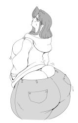 1girls 2020 ass ass_cleavage ass_expansion ass_overhang big_ass blush bottom_heavy butt_crack cross-crescent female female_focus hips hoodie huge_ass jeans karamina_(demonwolf202) large_ass looking_back solo solo_female solo_focus sweatdrop thick_thighs thighs thong tight_underwear wide_hips