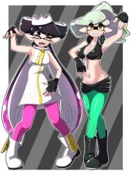 2girls 94usa callie_(splatoon) cosplay cousins duo female female_only fully_clothed inkling marie_(splatoon) marina_(splatoon) marina_(splatoon)_(cosplay) nintendo off_the_hook_(splatoon) pearl_(splatoon) pearl_(splatoon)_(cosplay) smooth_skin splatoon splatoon_2 squid_sisters usa_(dai9c_carnival)