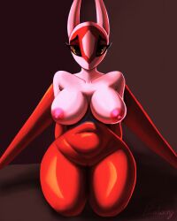 anthro breasts dragon female genitals hi_res latias legendary_pokémon looking_at_viewer nintendo nipples nude paradoxing pokemon pokemon_(species) pussy solo video_games yellow_eyes