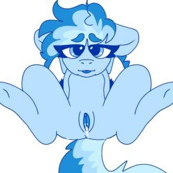 after_sex blep blue_body blue_eyes blue_fur blue_genitals blue_hair blue_tongue cross-eyed cum_in_pussy fan_character katzgreed legs_apart my_little_pony pegasus_pony shy solo_female tsunami_waves wings