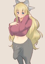 1futa alternate_costume bangs bare_midriff big_breasts big_penis blonde_hair blue_eyes breasts charlotte_(fire_emblem) clothed clothing crop_top erect_nipples_under_clothes erection fire_emblem fire_emblem_fates fully_clothed futa_only futanari grey_sweatpants high-angle_view human large_breasts light-skinned_futanari light_skin long_hair midriff nintendo pale_skin penis penis_bulge ryumi-gin smile solo standing sweatpants very_long_hair