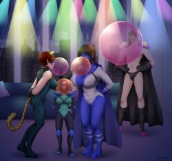 1boy 3girls bondage bubble bubble_gum bubblegum bunny_ears cape cat_ears cat_tail ceresin_hopper costume femboy jase_(jasethemace10) nightclub original_character original_characters roleplay seaworthy superhero superheroine supervillain y0k0b0x_(artist)