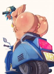 anus april_howard ass big_anus big_ass big_butt blue_eyes blue_hair breasts brekkist cap female female_focus female_only motor_vehicle motorcycle puffy_anus pussy scooter solo vagina vehicle vespa_(vehicle)