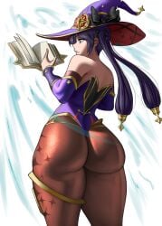 1girls ass ass_focus big_ass big_butt from_behind genshin_impact hi_res huge_ass jiuukek mona_(genshin_impact) pantyhose thick_thighs thunder_thighs