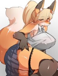 anthro big_breasts blush canine female fox fox's_sister_(kinokoningen) furry kinokoningen looking_at_viewer solo