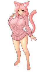 barefoot big_breasts cat_ears cat_tail catgirl comelyfay feet final_fantasy final_fantasy_xiv foot_fetish miqo'te oc original_character outfit pink_eyes pink_hair reference_sheet shiori shiori_rosebrace sweater