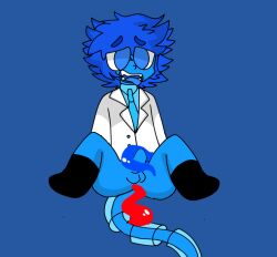 black_socks blue_eyes blue_hair blue_skin fan_character katzgreed lab_coat legs_apart male male_only nerve_cell osmosis_jones tentacle tie tongue_out