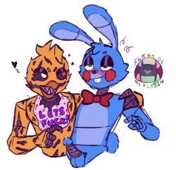 anthro claws cum dominant_female female_domination five_nights_at_freddy's five_nights_at_freddy's_2 five_nights_at_freddy's_4 flesh_of_my_flesh nightmare_chica_(fnaf) penis precum red_eyes smile straight submissive_male tease toy_bonnie_(fnaf)