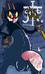 big_penis black_fur cartoon_anatomy cum cuphead_(game) demon demon_boy demon_horns demon_humanoid demon_tail flaccid flaccid_penis geekirrational humanoid humanoid_genitalia humanoid_penis humanoid_pointy_ears looking_at_viewer male male_only penis penis_out the_devil_(cuphead) yellow_eyes