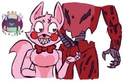 balls big_penis cum exposed_penis five_nights_at_freddy's five_nights_at_freddy's_2 flesh_of_my_flesh foxy_(fnaf) heart_eyes horny mangle_(fnaf) precum sharp_teeth white_background