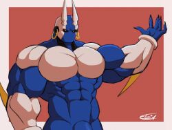 2022 2d 4:3 abs alien animated anthro barazoku biceps big_muscles border claws e-zoid ear_piercing ear_ring emanata finnter_(e-zoid) fist flexing genitals gif grey_border horn huge_muscles looking_at_viewer loop male male_only muscular muscular_anthro muscular_male navel nude obliques open_mouth out_of_frame_censoring pecs penis penis_root piercing red_background short_playtime signature simple_background solo solo_male spikes spikes_(anatomy) standing throbbing throbbing_penis triceps vein veiny_muscles veiny_penis