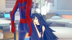 1boy 1boy1girl 1girls 3d blowjob cock_worship cowman crossover cute eastern_and_western_character fellatio female fire_emblem fire_emblem_awakening lucina_(fire_emblem) marvel marvel_comics nintendo oral shy spider-man spider-man_(series) straight straight_hair teenager