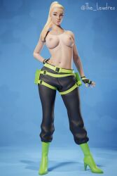 3d belly_button blonde_hair breasts fingerless_gloves fortnite fortnite:_battle_royale high_heel_boots kyra_(fortnite) nipples ponytail topless