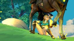 arkmides blue_eyes breath_of_the_wild cum feral horse huge_cock princess_zelda roach_(the_witcher) self_upload the_legend_of_zelda yellow_hair zelda_(breath_of_the_wild) zoophilia