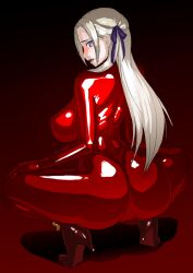 1girls alternate_costume ass back_view big_breasts bodysuit breasts edelgard_von_hresvelg female female_only fire_emblem fire_emblem:_three_houses large_ass latex nintendo purple_eyes solo spread_legs squatting ufo_koikoi white_hair