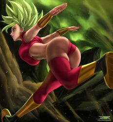 1girls abs big_ass big_breasts boots dragon_ball dragon_ball_super female green_hair izhardraws kefla legendary_super_saiyan panties saiyan stockings super_saiyan super_saiyan_2 tight_clothing