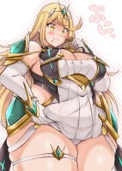 1girls 2021 bbw belly big_breasts blonde_hair blush breasts chubby chubby_female curvaceous curvy cute_and_chubby female female_focus golden_eyes hips huge_breasts kurocaze large_breasts long_hair looking_down matching_hair/eyes mythra nintendo plump solo solo_female solo_focus thick_thighs thighs tummy tummy_grab voluptuous wide_hips xenoblade_(series) xenoblade_chronicles_2 yellow_eyes