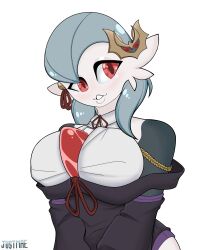 1girls alternate_version_available anthro big_breasts cleavage clothed clothing commission cute female female_only formal formal_wear gardevoir grey_hair hair_ornament hi_res highres just_mae necktie nintendo pokemon pokemon_(species) red_eyes smile smiling solo solo_female video_games watermark white_background