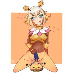 1girls bee bees_series blue_eyes blush blushing blushing_at_viewer dripping dripping_pussy fanart female female_focus female_only league_of_legends orbeeanna orianna riot_games simple_background solo solo_female solo_focus vagina white_background white_hair