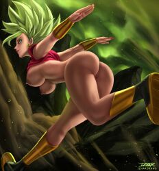 1girls abs big_ass big_breasts boots dragon_ball dragon_ball_super female green_hair izhardraws kefla legendary_super_saiyan nude saiyan super_saiyan super_saiyan_2 tight_clothing