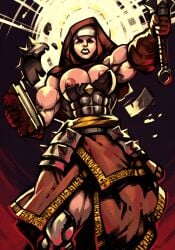 1girls abs angry battle_nun biceps big_breasts breasts_out darkest_dungeon exposed_breasts human human_only janrock light-skinned_female light_skin muscular muscular_arms muscular_female muscular_thighs nun nun's_habit priestess vestal_(darkest_dungeon) warrior_nun weapon