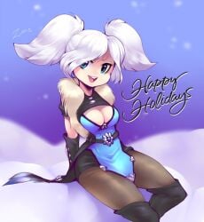 1girls 2d big_breasts blue_eyes breasts christmas cleavage cute elbow_gloves evie_(paladins) female female_focus female_only fur_clothing gloves holidays large_breasts light-skinned_female light_skin long_gloves paladins snow solo solo_female thighs twintails white_hair xmas zanthia zanthu