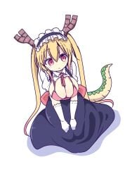 1girls bangs belly belly_button big_breasts blonde blonde_hair breasts cool-kyou_shinja dragon dragon_girl dragon_tail fair_skin female female_focus female_only horns large_breasts light-skinned_female light_skin long_hair midriff miss_kobayashi's_dragon_maid monster_girl navel solo solo_female solo_focus tail tohru_(dragon_maid)