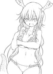 1girls arm_under_breasts bangs belly belly_button bikini bikini_bottom bikini_top blonde blonde_hair breasts cool-kyou_shinja dragon dragon_girl fair_skin female female_focus female_only horns large_breasts light-skinned_female light_skin long_hair midriff miss_kobayashi's_dragon_maid monster_girl navel sketch solo solo_female solo_focus tail the tohru_(dragon_maid) uncolored