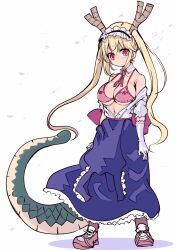 1girls bangs belly belly_button big_breasts blonde blonde_hair bra breasts cool-kyou_shinja dragon dragon_girl dragon_tail fair_skin female female_focus female_only horns large_breasts light-skinned_female light_skin long_hair midriff miss_kobayashi's_dragon_maid monster_girl navel open_clothes solo solo_female solo_focus tail tohru_(dragon_maid)